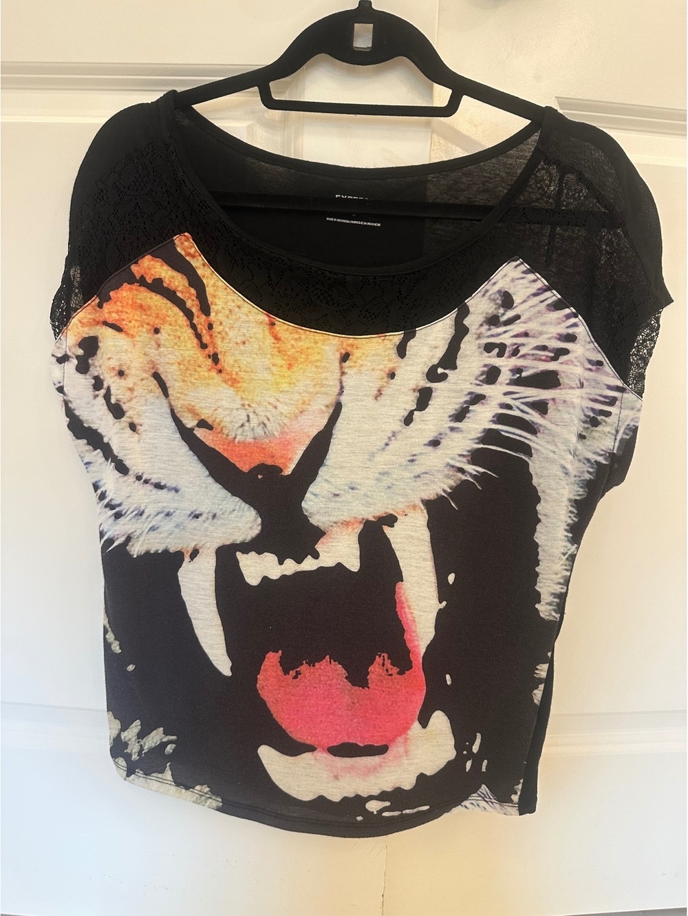 Express Tiger Graphic Lace Sheer Back Top Small LSU Game Day